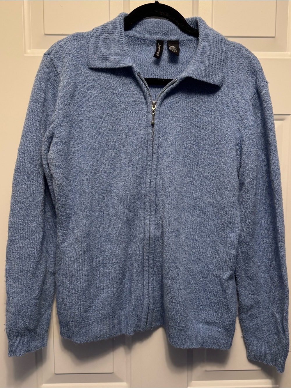 Jason Maxwell Women's Full Zip Long Sleeve Size L Light Blue Sweater